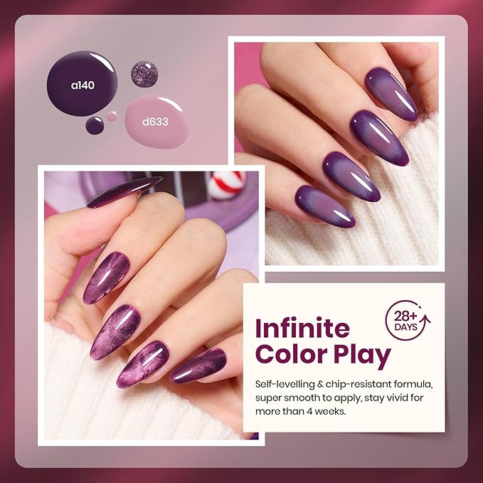 Beetles Purple Gel Nail Polish Set - 6 Colors Muse Of Midnight Deep Dark Light Purple Glitter Cat Eye Spring UV Led Needed Soak Off DIY Salon Home Nail Art Easter Gifts for Women