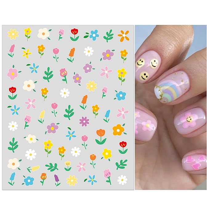 Nail Stickers for Kids - Cute 3D Self-Adhesive Designs, Flowers Leaves Animals Fruits DIY Nail Art Decals for Little Girls, Toddler (8 Sheets)