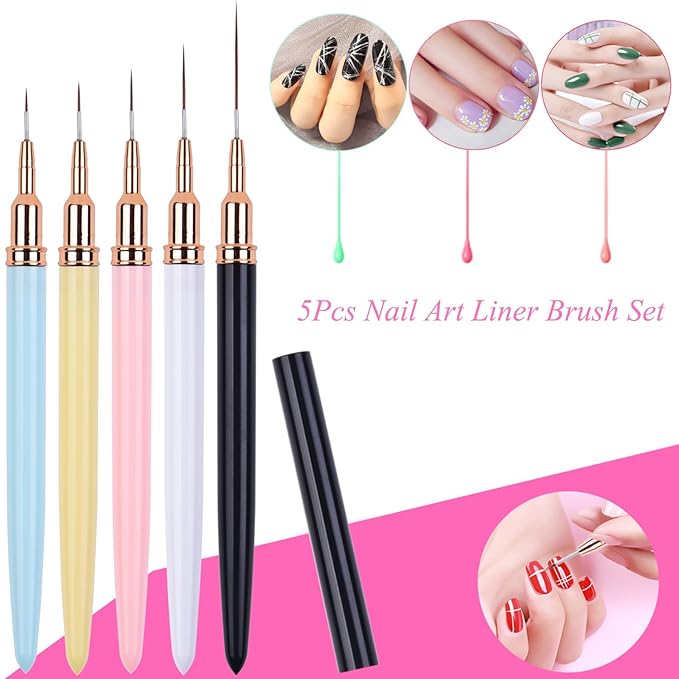 11pcs Nail Art Brushes, Nail Art Liner Brush Set, Dotting Tools, Drawing Pen, Striping Brushes for Long Lines, UV Builder Gel Brush Manicure Design Set