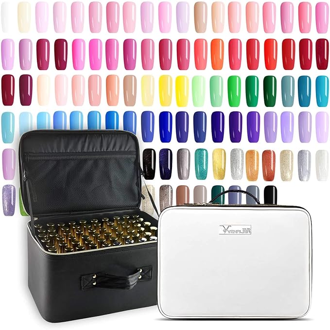 VENALISA 120 Pcs 12ML Gel Nail Polish Set with Base and Top Coat, Gel Polish Kit White Black Pink Blue Colors Soak Off UV LED Nail Gel Polish Sets Nail Art Starter Manicure Salon
