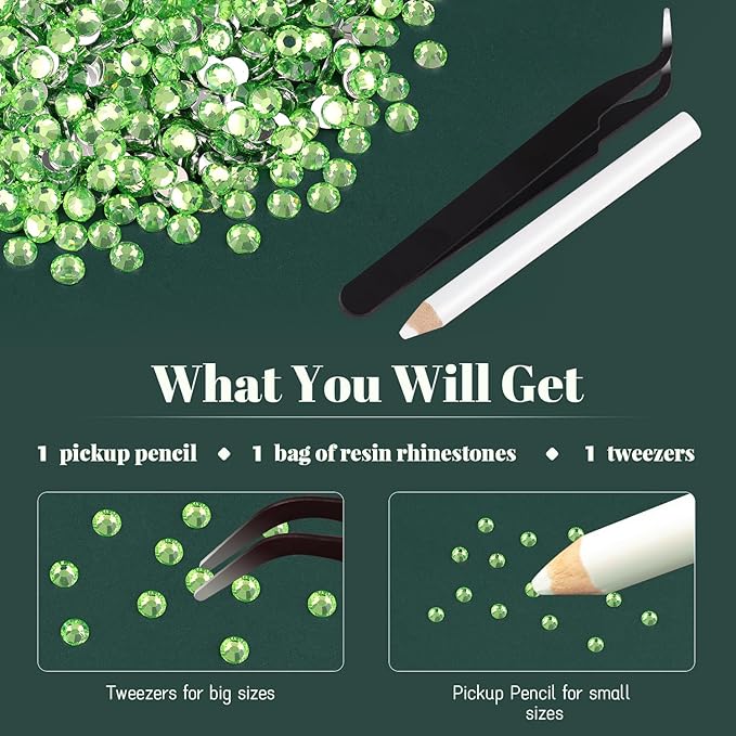6000PCS 4mm Resin Rhinestones Bulk for Crafting (Light Green), Flatback Bedazzling Crystals for Crafts DIY Nail Decoration, Gems Charms for Tumbler Shoes Clothing Fabric with Pickup Pen and Tweezers