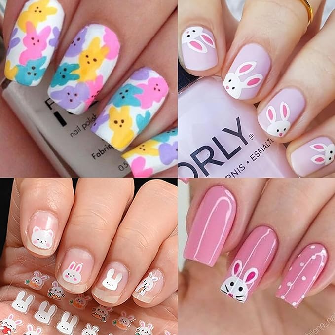 30 Sheets Easter Nail Art Stickers Rabbit Nail Sticker 3D Self-Adhesive Nail Decals Cute Cartoon Bunny Egg Nail Art Design for Women Nails Art Decorations Manicure Accessories