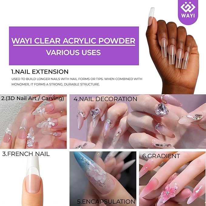 Acrylic Nail Kit with Monomer Liquid – 4 Colors Powder, Brush, Crystal Cup, Nail Forms & File | All-in-One Acrylic Extension Set for Beginners & Professionals