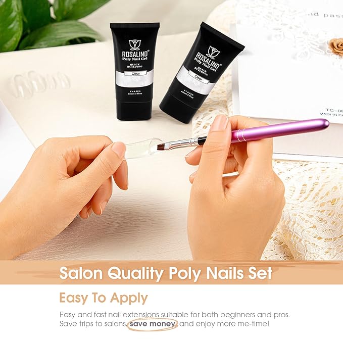 Rosalind Clear Acrylic Poly Extension Gel, 2-Pack 60ml Poly Nail Gel Kit - Nail Builder for Thickening, Easy DIY Use with UV Lamp