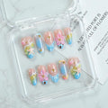 Handmade Press on Nails Summer Beach 3D Seashell Starfish False Nails Designs Full Cover French Thickened Acrylic Nails Flower Fake Nail Medium Almond Gradient Stick on Nail for Women (Size S)