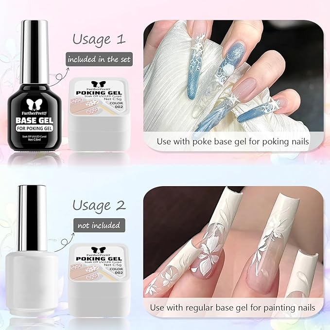 Magic Gel Nail Polish Kit, Black & White Poking Gel Polish with Poke Base Coat for Lace, Wave, Butterfly, Graffiti Letter Nail Designs, DIY Drawing Painting Manicure Supplies with Brush