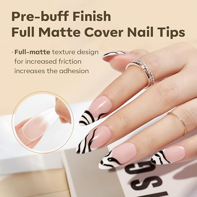 Modelones Medium Almond Nail Tips, 510Pcs Fake Nails Gel Tips Pre-shaped Full Matte Cover False Acrylic Extensions No Filed Stronger Press on Manicure 15 Sizes