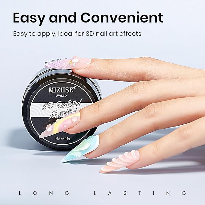 MIZHSE 3D Nail Gel and 3D Painting Gel - 3D Nail Art Sculpting 15g No Wipe U V Soak Off Gels Polish DIY Home for Drawing, Sculpture and Decoration