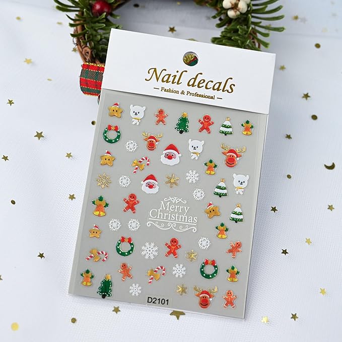 Christmas Nail Stickers for Nail Art Snowflowers Christmas Tree Reindeer Nail Art Stickers 5D Embossed Winter Nail Decals 3D Self-Adhesive Nails Supply Manicure Sliders for Nails Decoration 6 Sheets