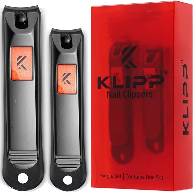 Nail Clipper Set for Men and Women, KLIPP Arched Zinc Alloy Nail Clippers with Built in Fingernail Files on Non-Slip Levers – Trim and Shape Finger and Toe Nails with Travel Nail Care Kit