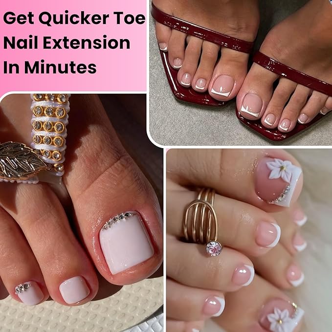 Poly Gel Nail Kit for Toes,GlimightyX Polygel Toenail Kit 3 Color Clear Pink White Poly Gel with 16 Sizes Dual Forms 40ml Slip Solution Nail Clips File Brushes,Toenail Extension DIY Salon Home