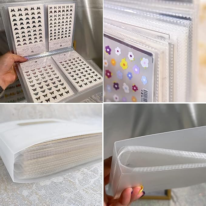 Nail Art Sticker Storage Book Display - 80 Slots Translucent Empty Decals/Photos Collecting Album - Tools for Nail Art