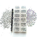 7400pcs Nail Rhinestones Flatback Crystals AB Clear Glass Charms Gems Stones Diamonds for Nails Crafts DIY Nail Art Decoration with Wax Picker Pencil and Box Mix SS 3 6 8 10 12 16 (1.3-4.0) MM