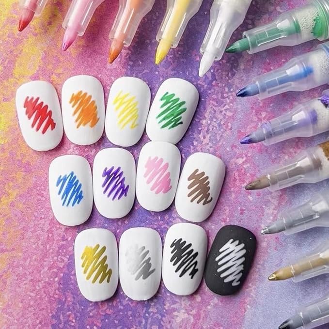 12 Colors Nail Art Pens Set,2026 Upgraded Nail Art Markers for Gel Nails,Quick Dry Long Lasting Nail Polish Pen,DIY 3D Drawing Dotting Painting Nails Liner Brush for Dotting Painting Home Use (A)
