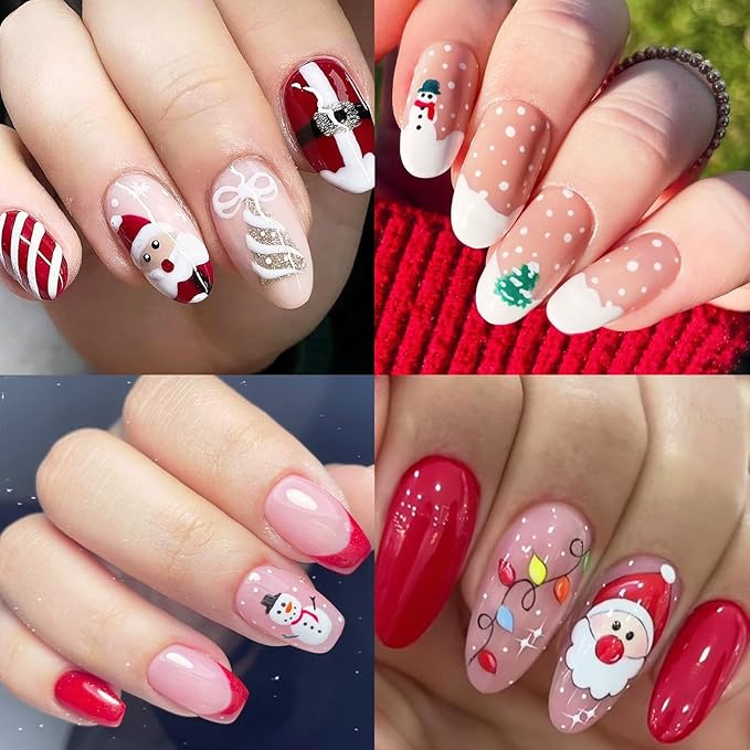 Christmas Nail Art Stickers, Pegatinas Uñas Navidad - Self-Adhesive Santa Hat Snowflake Elk Xmas Tree Design for Manicure DIY Holiday Nail Decals Decorations (6 Sheets)