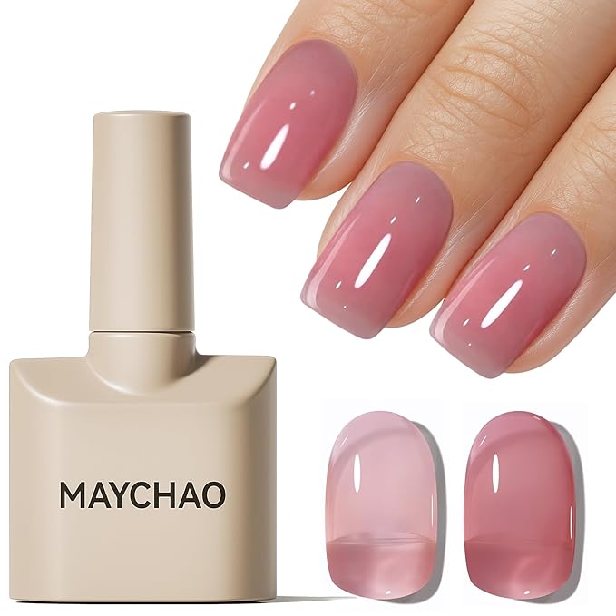 MAYCHAO 15ML Jelly Lady Rose Gel Nail Polish 1Pc Transparent Blush Pink Gel Polish Soak Off UV LED Translucent Nail Polish Nail Art Starter Manicure Salon DIY at Home, 0.5 OZ
