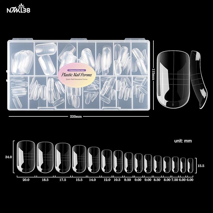 NMKL38 150PCS Dual Nail Forms 12 Sizes Extension Poly Nail Gel Full Cover Nail Molds With Scale Nail Art Design for Salon DIY at Home