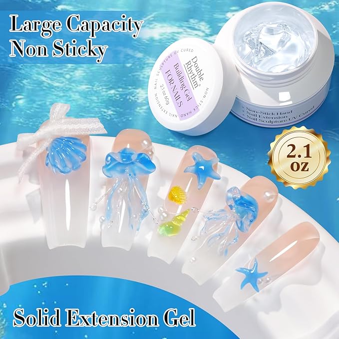 Double Rhythm 2.1 Oz Solid Sculpting Gel for Nail Art Non-Sticky 60g 3D Clear Hard Gel for Building, Carving, Molding Extension with Sculpting Pen and Mould (Clear)