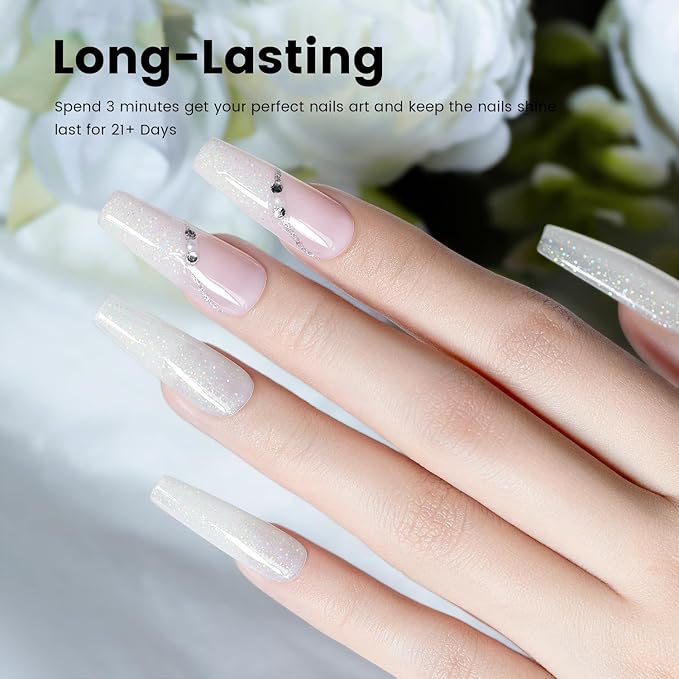RARJSM Nude Milky White Gel Nail Polish Blue Tone Rainbow Glitter Chunky Iridescent Sparkle Shimmer Diamond Jelly Transparent Gel Polish Single Bottle Soak off UV LED Cured for Home Salon Manicure