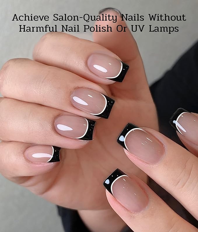 Nail Polish Strips (No UV Lamp Needed) - 22 Pcs Salon Quality Gel Nail Stickers - Long Lasting Wraps (Black Serenade)