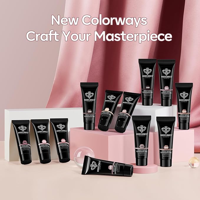 modelones Poly Nail Gel Set - 12 Colors 15g Nude Pink Brown Tone All Seasons Poly Nail Extension Gel Kit Trendy Art Design Professional Salon at Home Holiday Gift for Girl