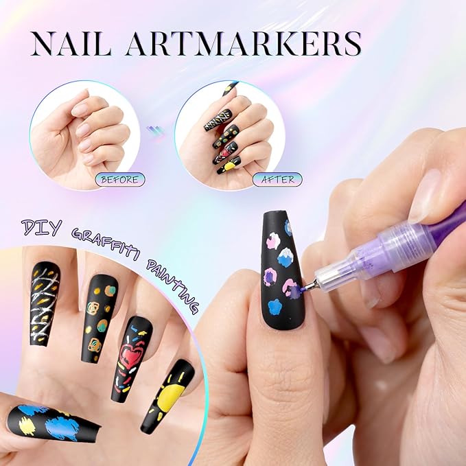 Nail Art Pens, 12 Colors 0.5mm Fine Tip Water-Based Quick-Dry Pens for DIY Nail Design, Doodles & Outlines – Nail Art Kit for Kids, Teens & Beginners