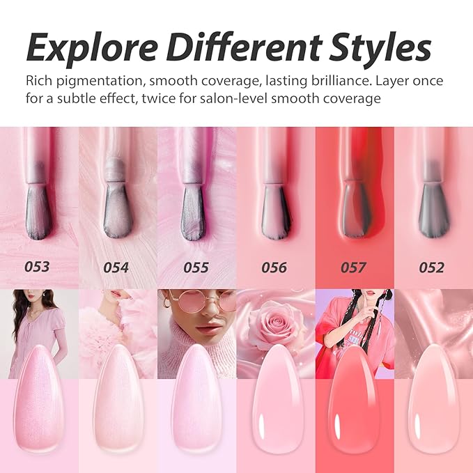 Makartt Pink Gel Nail Polish Set: 6 Colors Jelly Gel Polish Kit 15ML One N'Done Shimmer Sheer Translucent Effect Light Soft to Dark Soak Off UV LED Nail Art Manicure Gift for Women