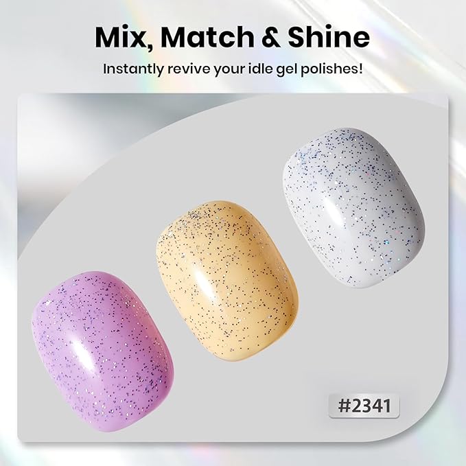 Beetles Gel Polish Glitter Top Coat 15ml, Stay Shining No Wipe Reflective Silver Mix Glitter Shiny Clear Gel Nail Polish Long Lasting High Gloss UV Lamp Nail Art Design Manicure Gifts for Women