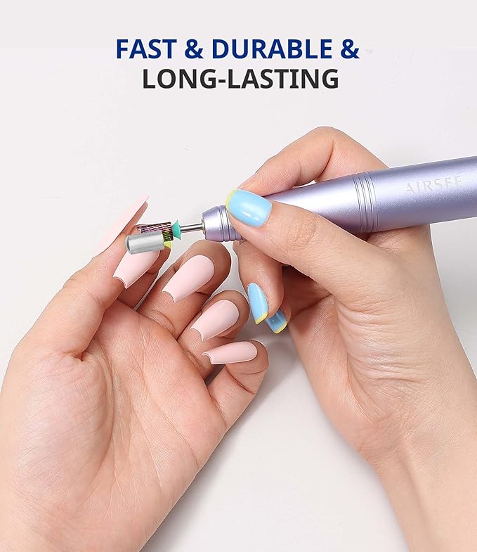 AIRSEE Tungsten Carbide Acrylic Nail Drill Bit Efile Electric File Machine Head Tip for Manicure Polishing Art Remove Gel 3/32" 2 Way Beginner Safety Round Top Cylinder Barrel Extra Fine-XF