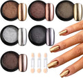 Chrome Nail Powder Set - 6 Colors Rose Gold Bronze Black Chrome Nail Powder, Mirror Effect for Nails, Metallic Rubbing Dust Chameleon Glitter Pigment Flakes, Manicure Salon Supplies