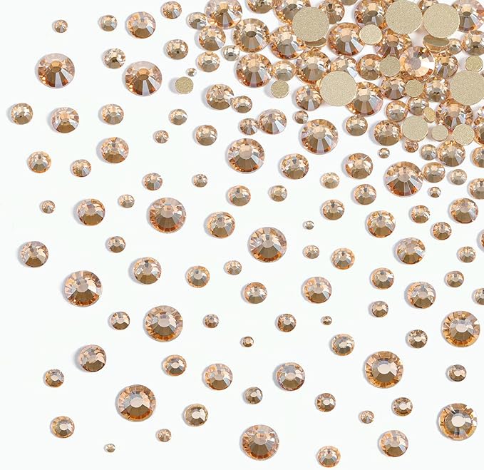 Beadsland Rhinestones for Makeup,8 Sizes 2500pcs Gold Flatback Rhinestones Eye Gems for Nails Crafts with Tweezers and Wax Pencil,Golden Shadow,SS4-SS30