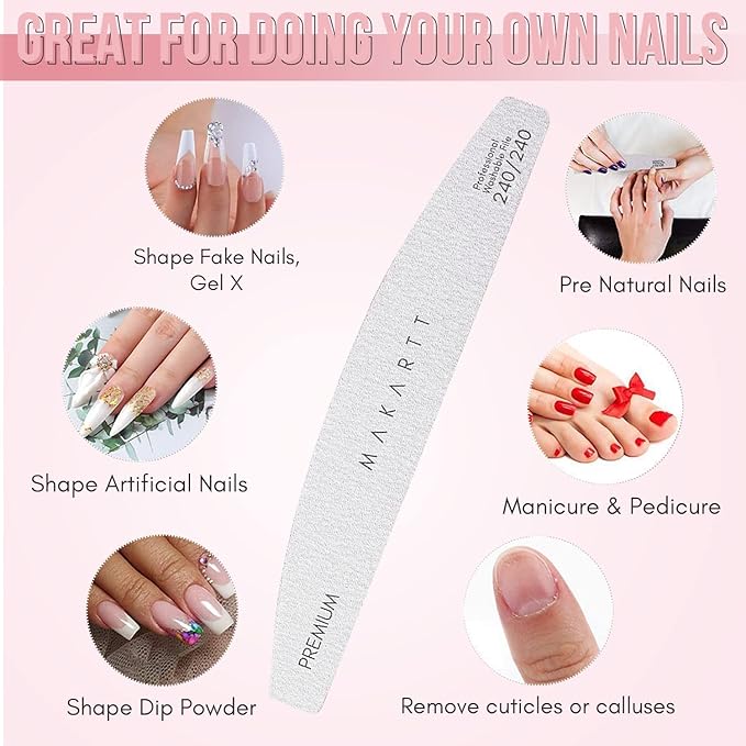 Makartt Nail File: 240/240 Grit Emery Boards for Nails, 10pcs Ultra-Fine Filer Kit for a Shiny Finish Zebra Doubled Sides Washable Manicure Pedicure Tools