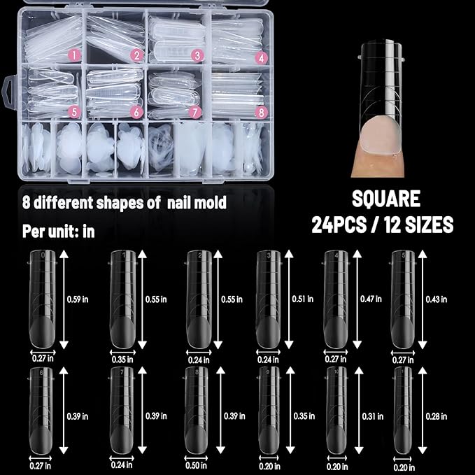 Allstarry 384pcs Nail Dual Forms, Silicone French Nail Forms for Poly Gel Nail Gel Extension Full Cover Acrylic Nail Tips 8 tpye nail form and Silicone Reusable Stickers for Manicure Extension