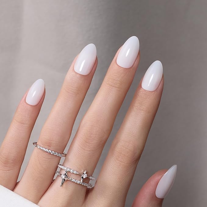 Beetles Natural Milky White Nail Tips | 160PCS, 16 Sizes Short Almond Nail Tips | Pre-Colored Full Cover Soft Nail Gel Fake Nails | Salon-Gel Look for DIY Manicure