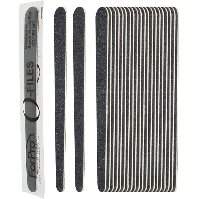 ForPro Professional Collection O-Files Wood Boards, Black, 100/180 Grit, Manicure & Pedicure Nail Files, 6” L x .75“ W, 100-Count