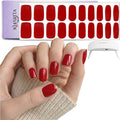 Semi Cured Gel Nail Strips – Real Gel Nail Polish Wraps for Brittle Nails | Waterproof Long Lasting Easy Peel-Off Removal | Hema-Free | 20-Piece Solid Rouge Ruby Red Salon Kit with UV Lamps