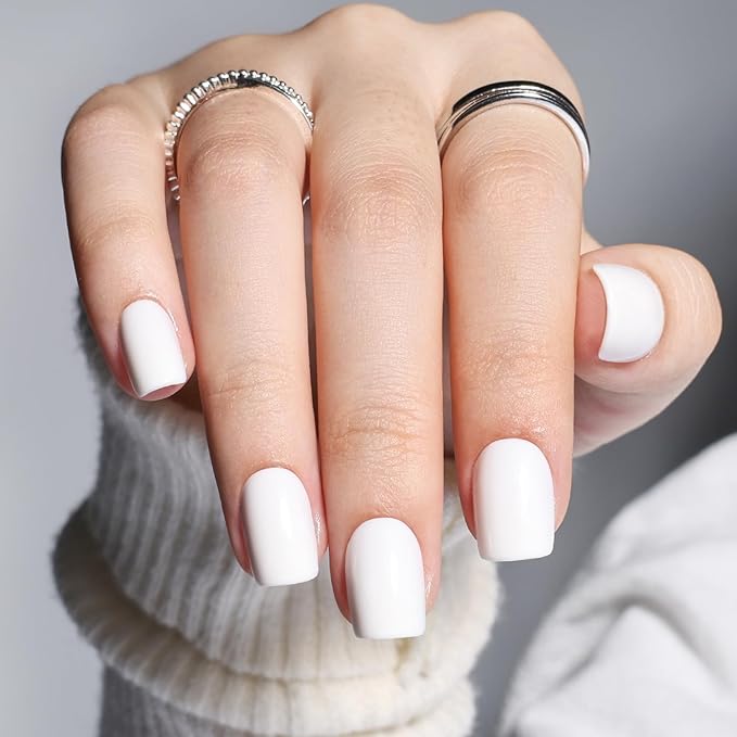 White Press on Nails - Short Square Press on Nails, Milky Nails Press Ons for Women DIY Fake Nails Kit with Glue, Glossy Reusable Glue on Nail Short in 15 Sizes - 30pcs, Milky White