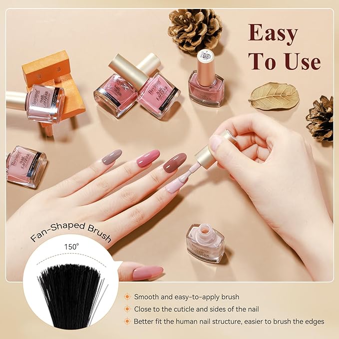 Pink Quick Dry Nail Polish Set 6 Colors Vegan Nail Lacquer Nude Brown Air Dry Glitter Fingernail Polish Regular Neutral Wedding Color Non Gel DIY Salon Valentine's Day Gift for Women