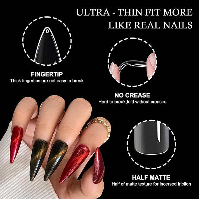 LoveOurHome 600pc Medium Stiletto Nail Tips Fake Nails, Clear Press on Nails Medium Gel Nail Tips Stiletto Acrylic Nails Pointy False Nails Clear Artificial Fingernail for Gel Nail Extension