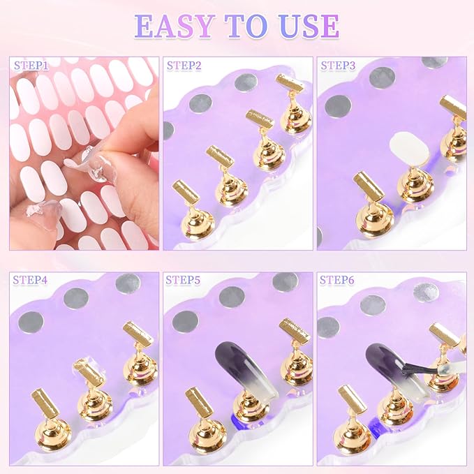 ANGNYA Nail Stand for Press on Nails Display, Magnetic Press on Nail Stand with 200 PCS Reusable Adhesive Tapes, Nail Tips Practice Painting Holder for DIY Nail Art Tools