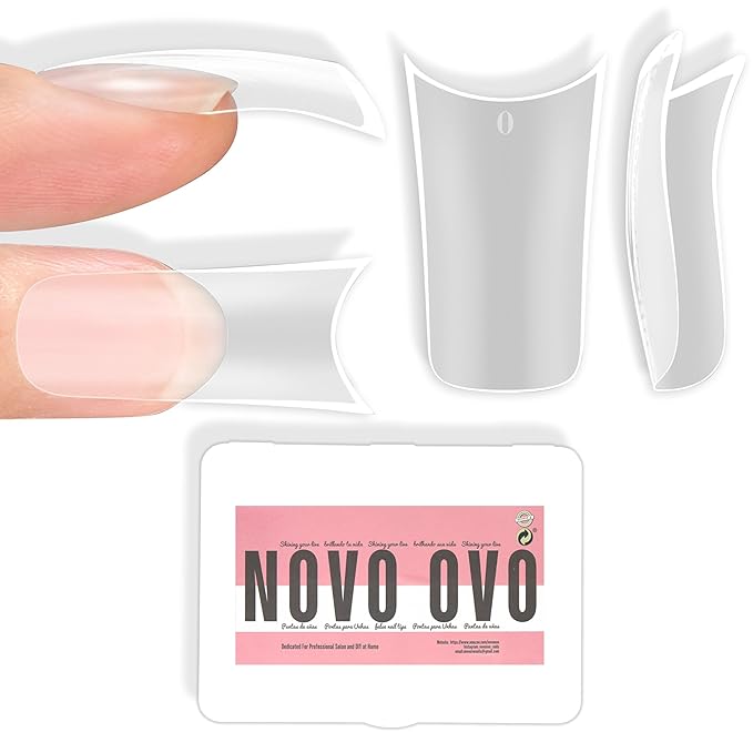 NOVO OVO Halloween Duck Feet Nail Tips Extra Thick with Moon Curve Full Cover for Press on Acrylic, Medim Long Clear Pre-Etched Matte Flare Wide French Soft Gel False Nail Extension x 15 Sizes 300 pcs