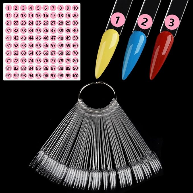 Clear Nail Swatch Sticks with Number Stickers, 50 Pcs Stiletto Nail Sample Swatches for Gel Polish Color Display Practice Nails muestrario de colores para uñas Manicure Supplies