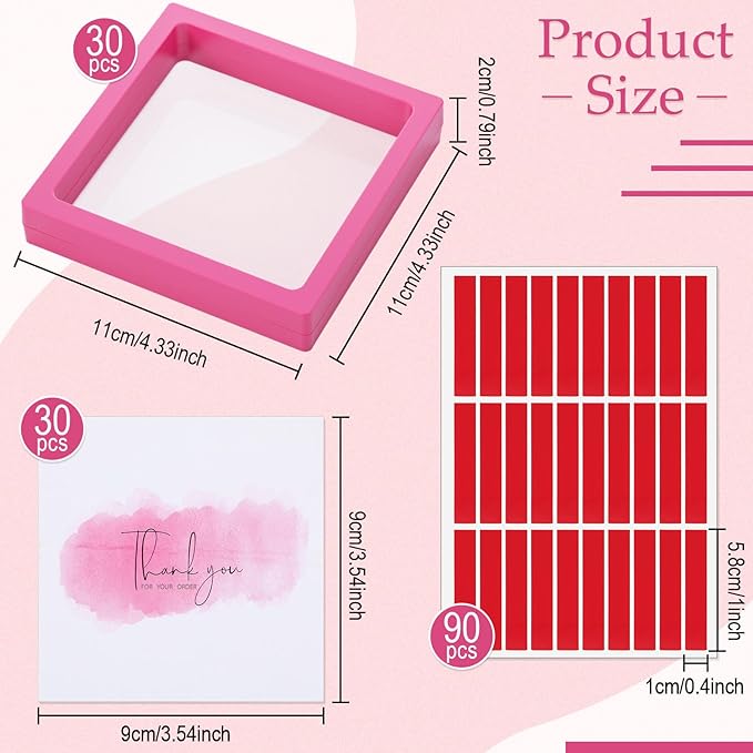 meekoo 30 Pcs Press on Nail Packaging Box with 90 Pcs Adhesive Double Sided Tape Artificial Nail Display Case Storage Container Box Acrylic Packaging Organizer for Home Salon Art (Rose Red)