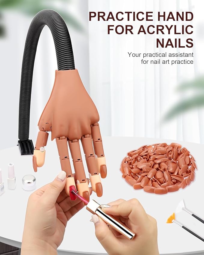 Practice Hand for Acrylic Nails, Flexible Nail Practice Hands Magnetic Fake Hands for Nails Practice, Movable Nail Mannequin Hand Set for Beginners