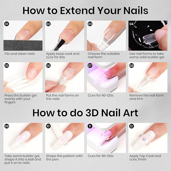 MIZHSE 30g Solid Builder Gel for Nails and 15g Rhinestone Glue, Clear Hard Nail Builder Gel 3D Sculpting Gels Non-Sticky U V LED Nails Charm Glue 3D Art Salon Home DIY