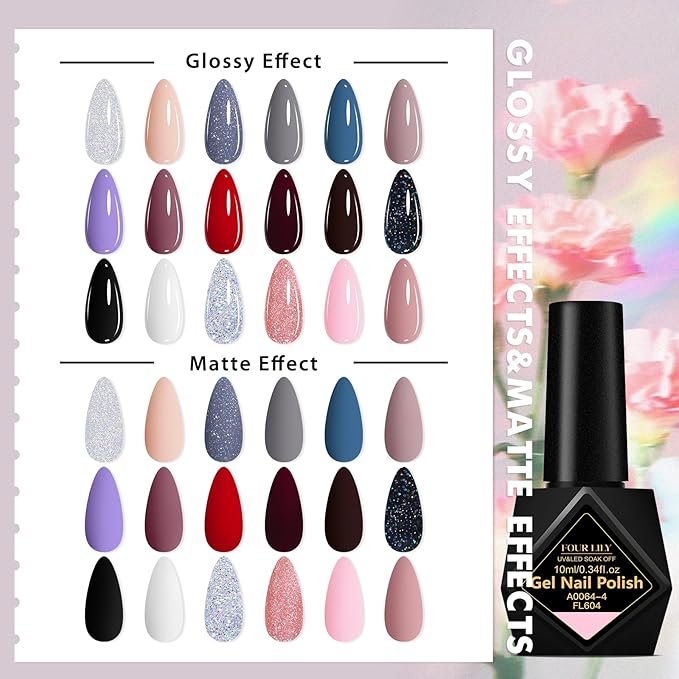 Gel Nail Polish Set of 18 Colors - Soak Off LED/UV Gel Polish, Long Lasting High Gloss Finish, Trendy All Season Colors, Perfect for Salon Home, Women Girls & Nail Art Lovers
