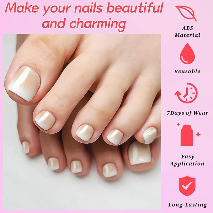 120PC Ombre Press on Toenails for Women Fake Toe nail Press ons Acrylic Toe Press on Nails Set, Ombre Press on Toe Nails Press on Fake Toenails Press ons Acrylic Toe Nail Tips Kit&Glue Tab-K