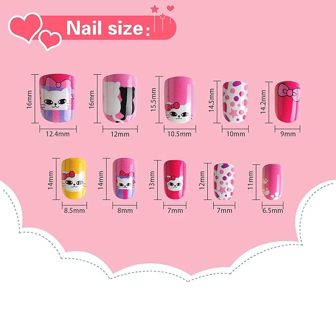 JANYUN 96 Pcs False Nails Fake Nails for Kids Full Cover Short False Nails Children Nails Lovely Gift for Kids