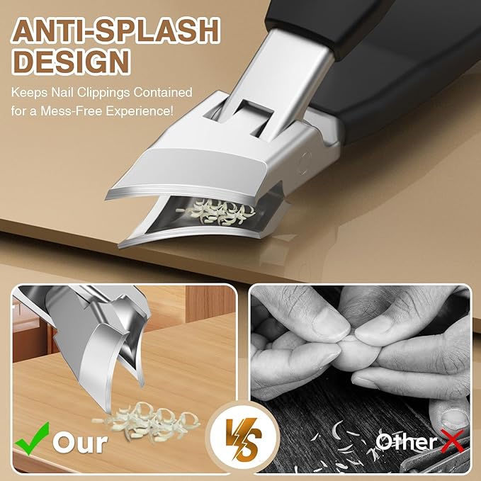 Eagle Beak Angled Nail Clippers for Thick & Ingrown Toenails, 45° Slanted Toe Nail Clippers with Precision Powder-Forged Blades, 12mm Wide Jaw Opening Nail Cutter Anti-Splash for Seniors Men Women