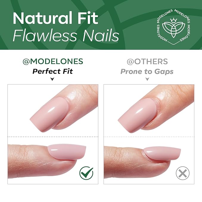 Modelones Extra Short Press on Nails, Dark Green Squoval Fake Nails, Reusable Nail Kit with Nail Glue Adhesive Tabs Mini Nail File, Nails Press Ons 32Pcs 16 Sizes, Women Girl Gift